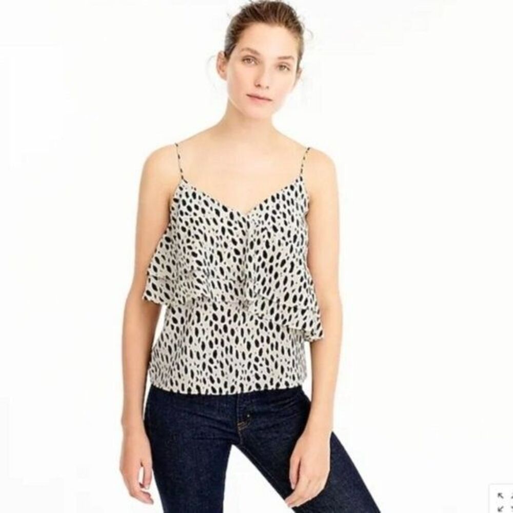 J Crew 100% Silk Animal Print Ruffle Cami Top 6 NWOT